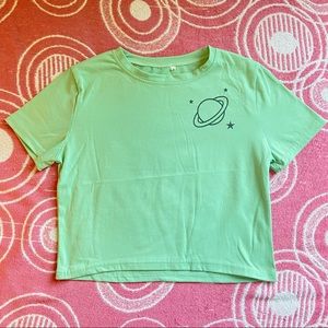 bright green graphic baby tee / crop top 🪐